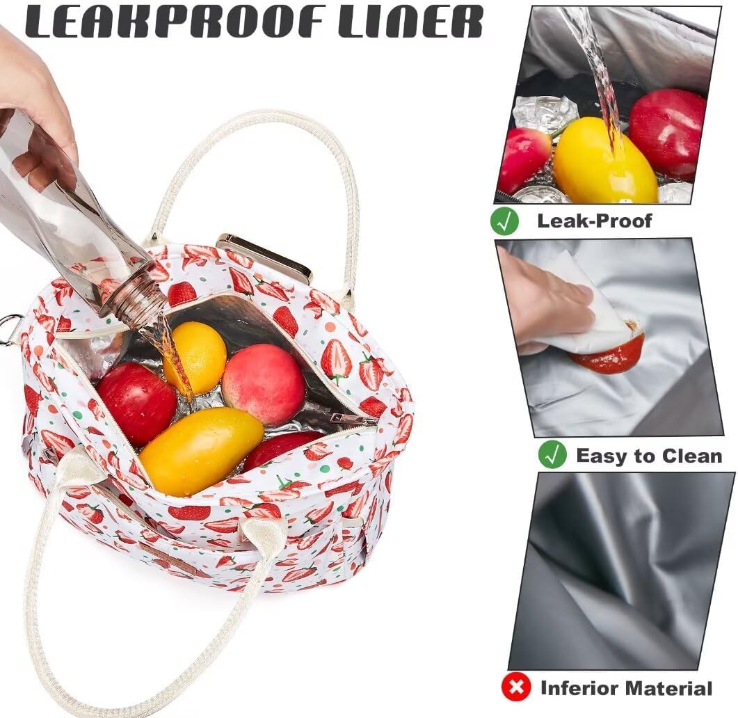 Lunch Bag for Women, Insulated Lunch Box for Work, Large Leakproof Cooler Purse with Side Pockets & Removable Shoulder Strap Women's Lunch Tote Bag for Picnic Work Beach Cute Lunch Bags (Heart) - PuriLite