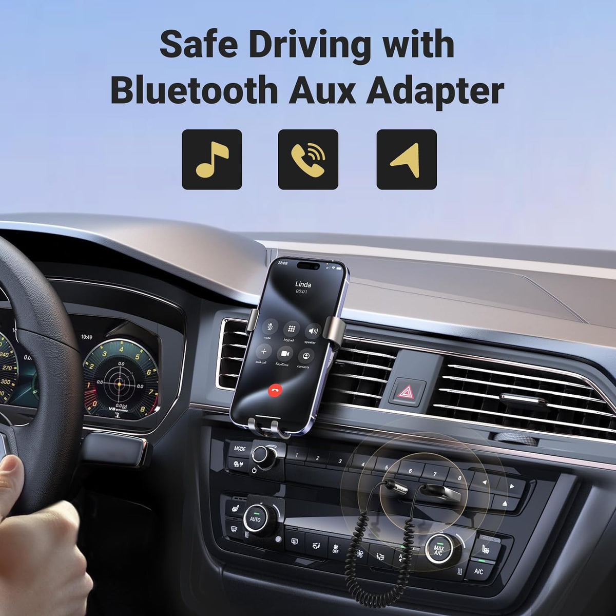UGREEN Aux to Bluetooth 5.3 Adapter 3.5mm Bluetooth Receiver for Car USB 2.0 to 3.5mm Jack Kit with Built in Microphone Aux Input for Hands Free Calls Compatible with Car Speaker and Home Audio - PuriLite