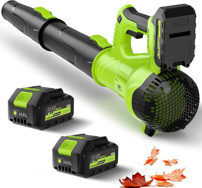 GREENER 21V Leaf Blower Cordless - 460CFM/145MPH Turbo Mode Electric Leaf Blower with 2 X 4.0Ah Battery and Fast Charger Included, Blowing Leaves and Dust, Patio Cleaning - PuriLite