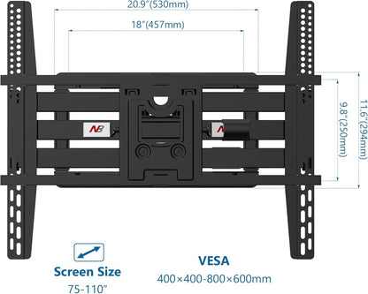 NB North Bayou Heavy Duty TV Wall Mount Double Arms Articulating Swivel TV Bracket for Most 75”-110 inch LED LCD OLED TVs VESA Compatible Hold up to 200 lbs Wall Bracket SP5 - PuriLite