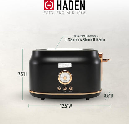 Haden Dorset 75083 Stainless Steel 1500W Retro Toaster 4 Slice Wide Slot w/Removable Crumb Tray and Settings, Black/Copper Toasters w/Adjustable Browning Control, Smart Toaster - PuriLite