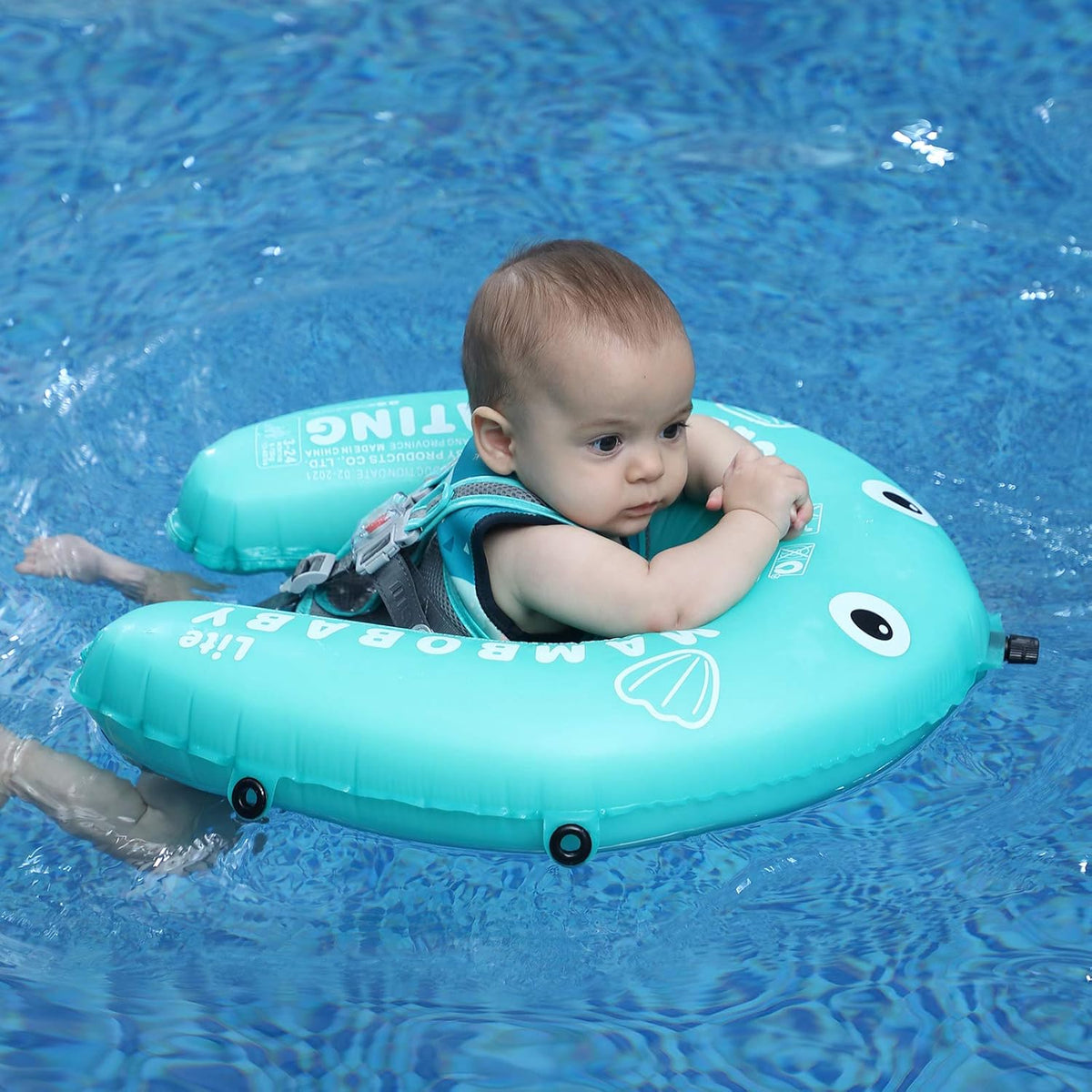 Mambobaby Baby Swim Float with Canopy, Non-Inflatable Solid Baby Float, Upgrade Soft Skin-Friendly Material Infant Swim Float - PuriLite