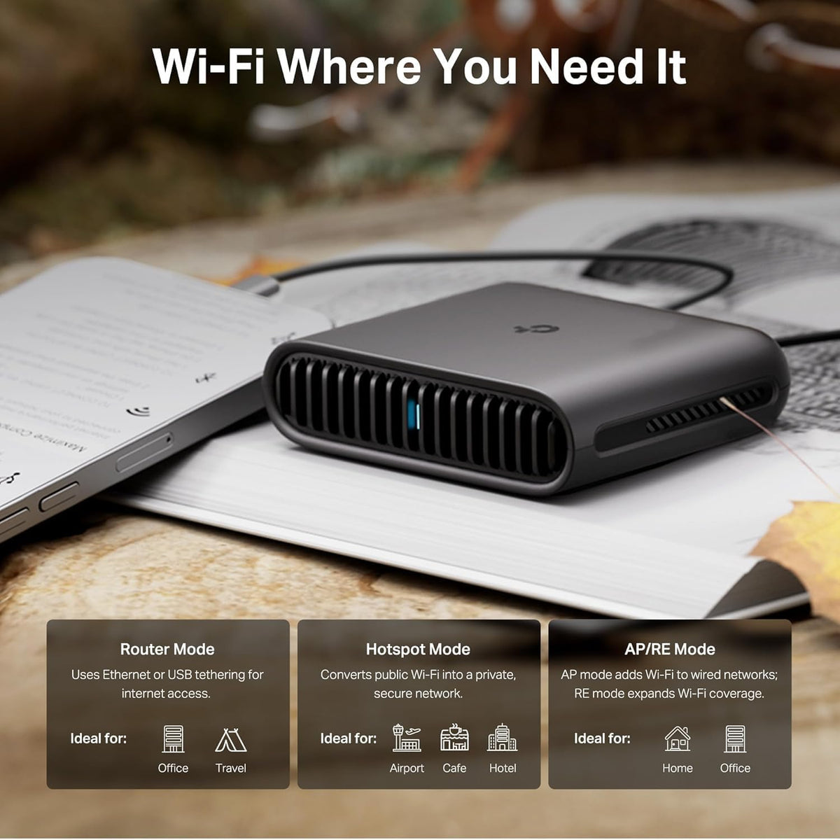 TP-Link Dual-Band WiFi 6 AX3000 Travel Router (TL-WR3002X) – Pocket-Sized, Multi-Gig, OpenVPN, WireGuard, USB 3.0, Phone Tethering, Public WiFi Sharing, Hotel/Cruise Ready, Multi-Mode - PuriLite