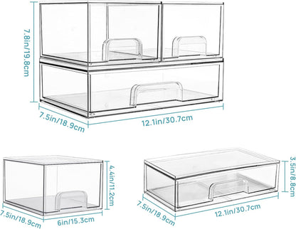 Vtopmart 3 Pack Stackable Clear Plastic Drawer Organizer, Makeup Organizers and Storage for Eyeshadow Palettes, Cosmetics, Beauty Supplies, Ideal for Vanity, Desk, Office, Bathroom Organization - PuriLite