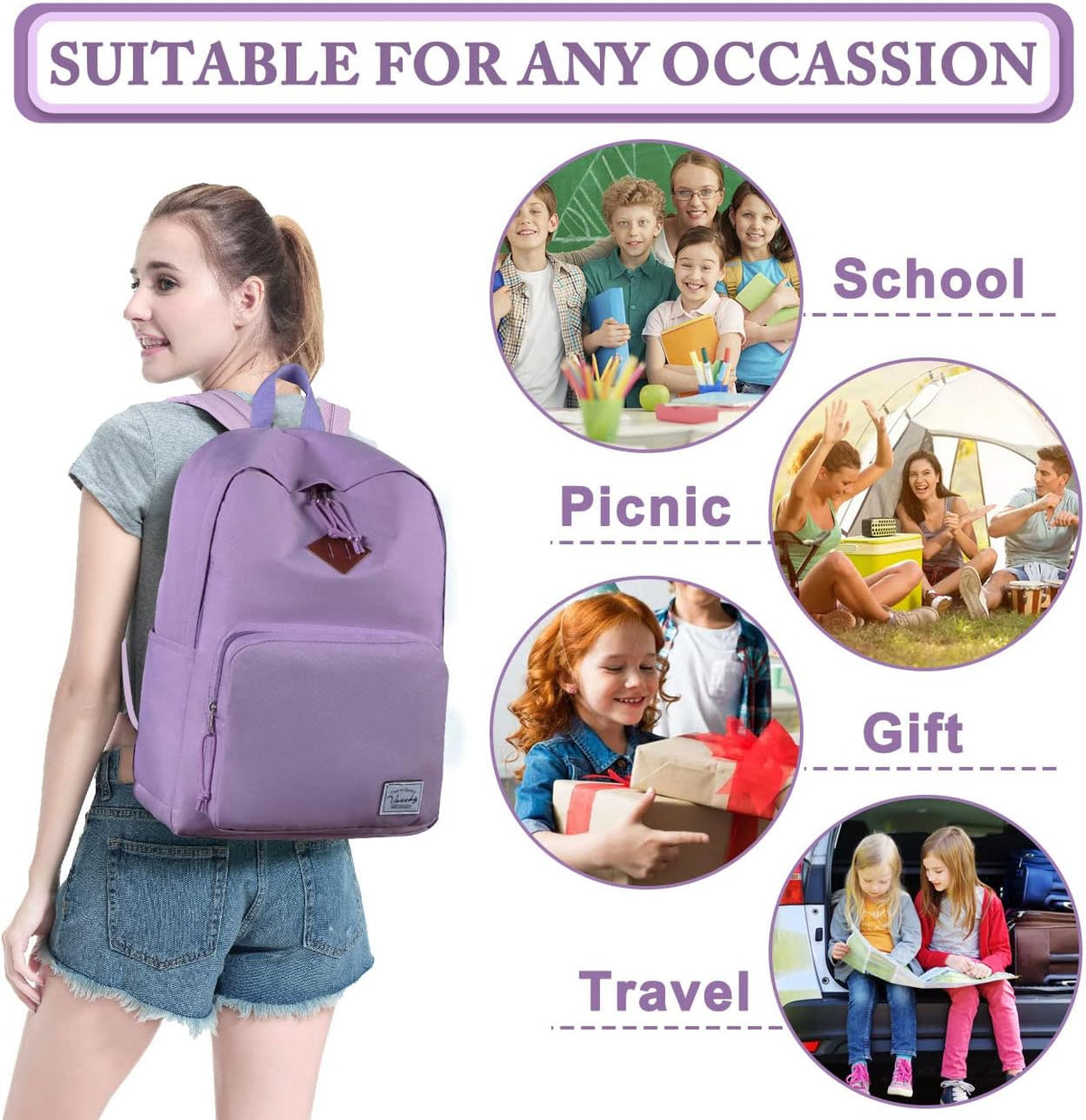 VASCHY Lightweight School Backpack for Women with Sleeve for 14" Laptop - PuriLite