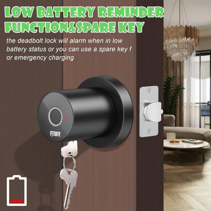 FITNATE Fingerprint Door Knob, Smart Biometric Door Lock with App Control, Keyless Entry Door Knob with Bluetooth Digital Code, Touch to Open Knob for Bedroom,Home,Hotel,Office, Black - PuriLite