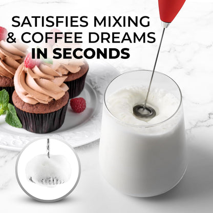 Zulay Kitchen Powerful Double Whisk Milk Frother Handheld - Foam Maker with Stand - Whisk Drink Mixer for Coffee, Mini Foamer for Latte, Matcha, Frappe, Hot Chocolate & Cappuccino (Black) - PuriLite