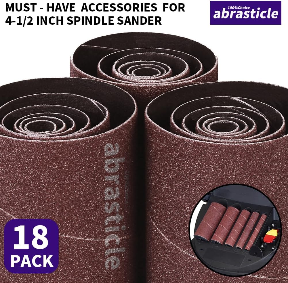 18 Pack Spindle Sander Sleeves, Sanding Sleeves for Oscillating Sander, 80 150 240 Assorted Grit Sandpaper, 4-1/2" Length, 1/2",3/4",1",1-1/2", 2", 3" Diameter - PuriLite