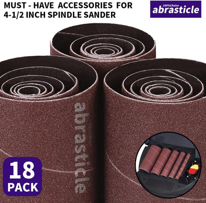 18 Pack Spindle Sander Sleeves, Sanding Sleeves for Oscillating Sander, 80 150 240 Assorted Grit Sandpaper, 4-1/2" Length, 1/2",3/4",1",1-1/2", 2", 3" Diameter - PuriLite
