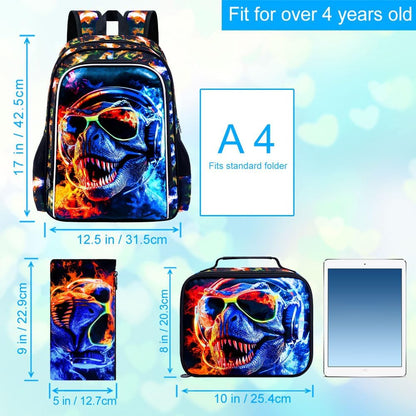 3pcs Backpack for Boys and Girls, 16” Kids Kindergarten Bookbag with Lunch Box, Cute Elementary Backpacks for Boy Girl - PuriLite