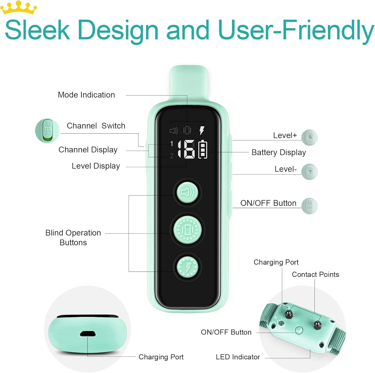 Bousnic Shock Collar for Dogs - Waterproof Rechargeable Dog Electric Training Collar with Remote for Small Medium Large Dogs with Beep, Vibration, Safe Shock Modes (8-120 Lbs) (Grey) - PuriLite