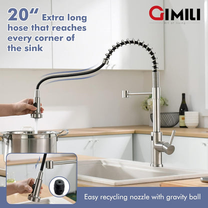 GIMILI Matte Black Kitchen Faucet with LED Light,Single Hole Spring Kitchen Sink Faucet with Pull Down Sprayer - PuriLite