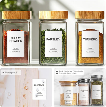 201 Spice Jar Labels - Preprinted Minimalist Waterproof Stickers for Kitchen Jars, Herb & Seasoning Labels for Pantry Organization