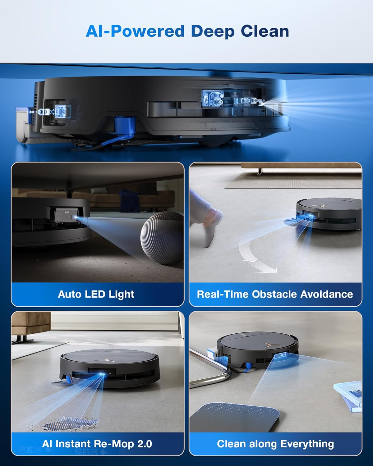 ECOVACS DEEBOT X9 PRO OMNI Robot Vacuum and Mop, BLAST™ 16,600Pa Suction, OZMO ROLLER Instant Self-Washing Mopping, ZeroTangle™ 3.0, Triple Lift System, AI Smart Navigation, Hands-Free OMNI Station - PuriLite