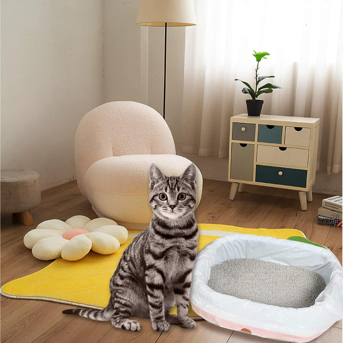 Cat Litter Box Liners, 60 Count Jumbo Extra Durable Large Drawstring Kitty Litter Pan Bags Cat Waste Litter Bags Pet Cat Supplies (36" x 18") - PuriLite