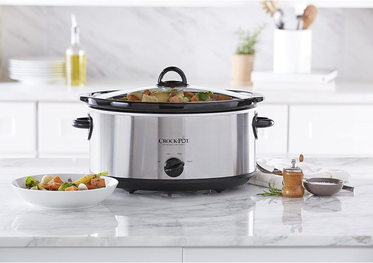 Crock-Pot 7-Quart Oval Manual Slow Cooker | Stainless Steel (SCV700-S-BR) - PuriLite