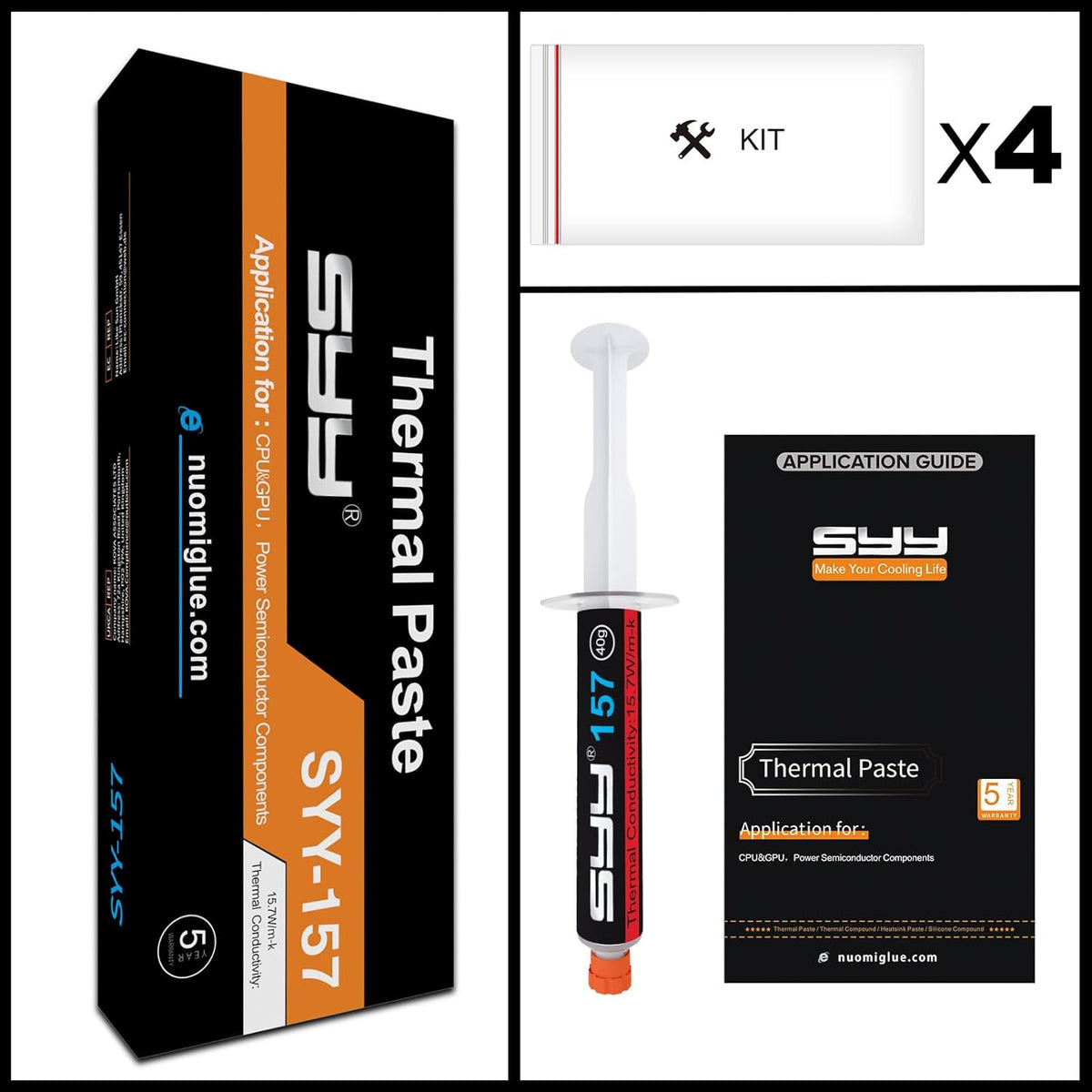 Thermal Paste, SYY 4G with Toolkit CPU Paste Thermal Compound Paste Heatsink for IC/Processor/CPU/All Coolers, Carbon Based High Performance, Thermal Interface Material - PuriLite