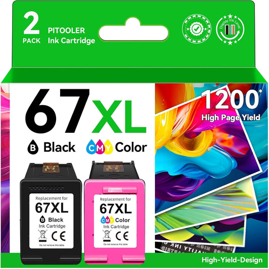 67XL Ink Cartridges Compatible for HP 67 Ink Cartridges Combo Pack Black Color Fit for Deskjet 2855e 4255e 2700 2755e 2734e 2842e 4255e 2827e 2723e 4155e 2742e Envy 6455e 6055e 6000 Printer - PuriLite