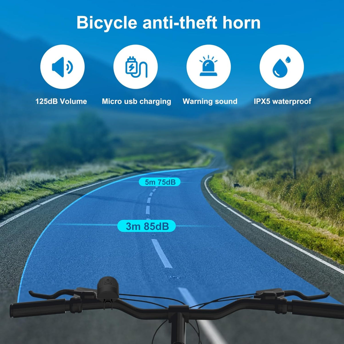 Electric Bike Horn with Control Buttons, Black, Waterproof Design - PuriLite