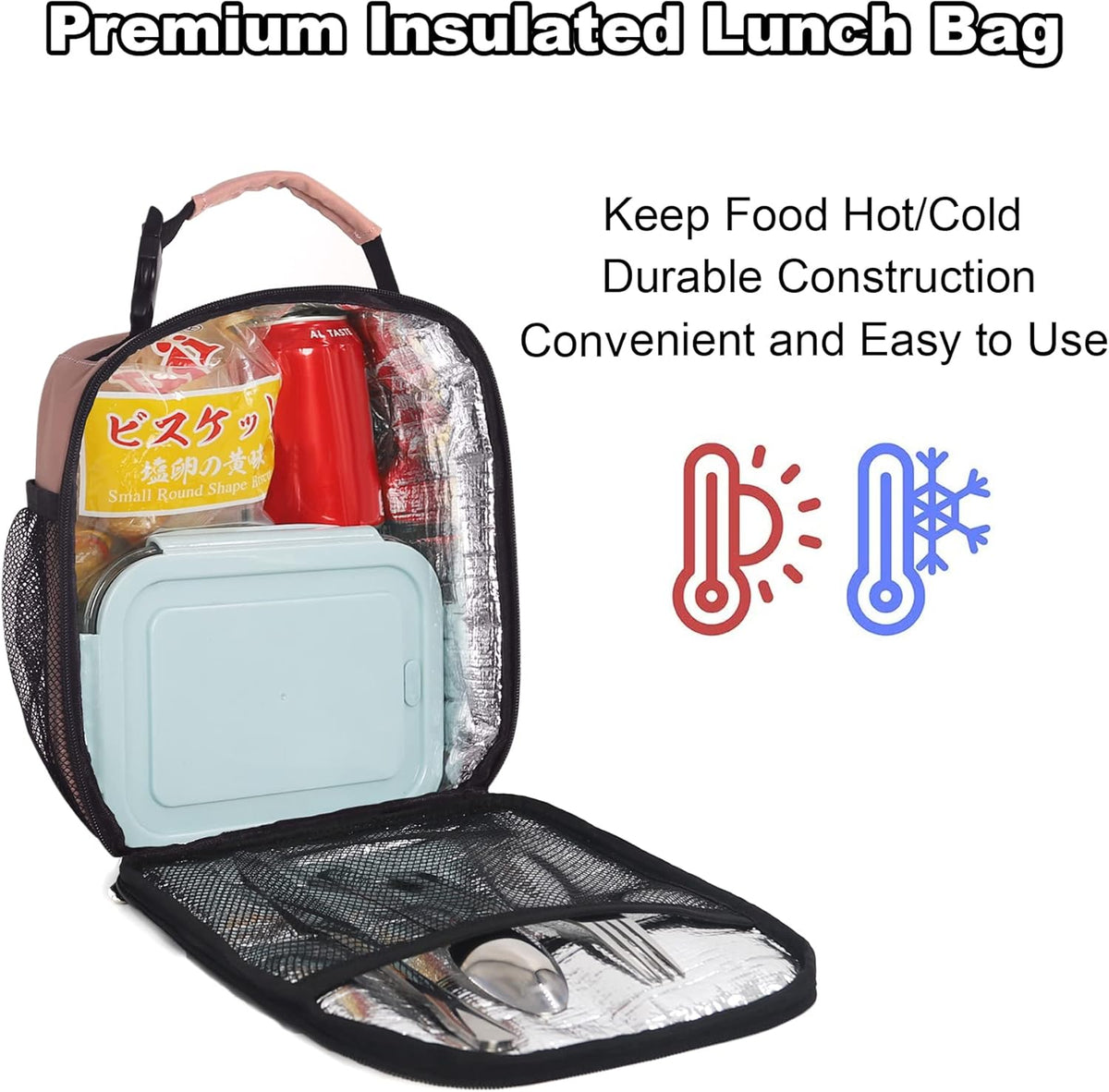 Lunch Box for Men Women Adults Small Lunch Bag for Office Work Picnic - Reusable Portable Lunchbox, Black - PuriLite
