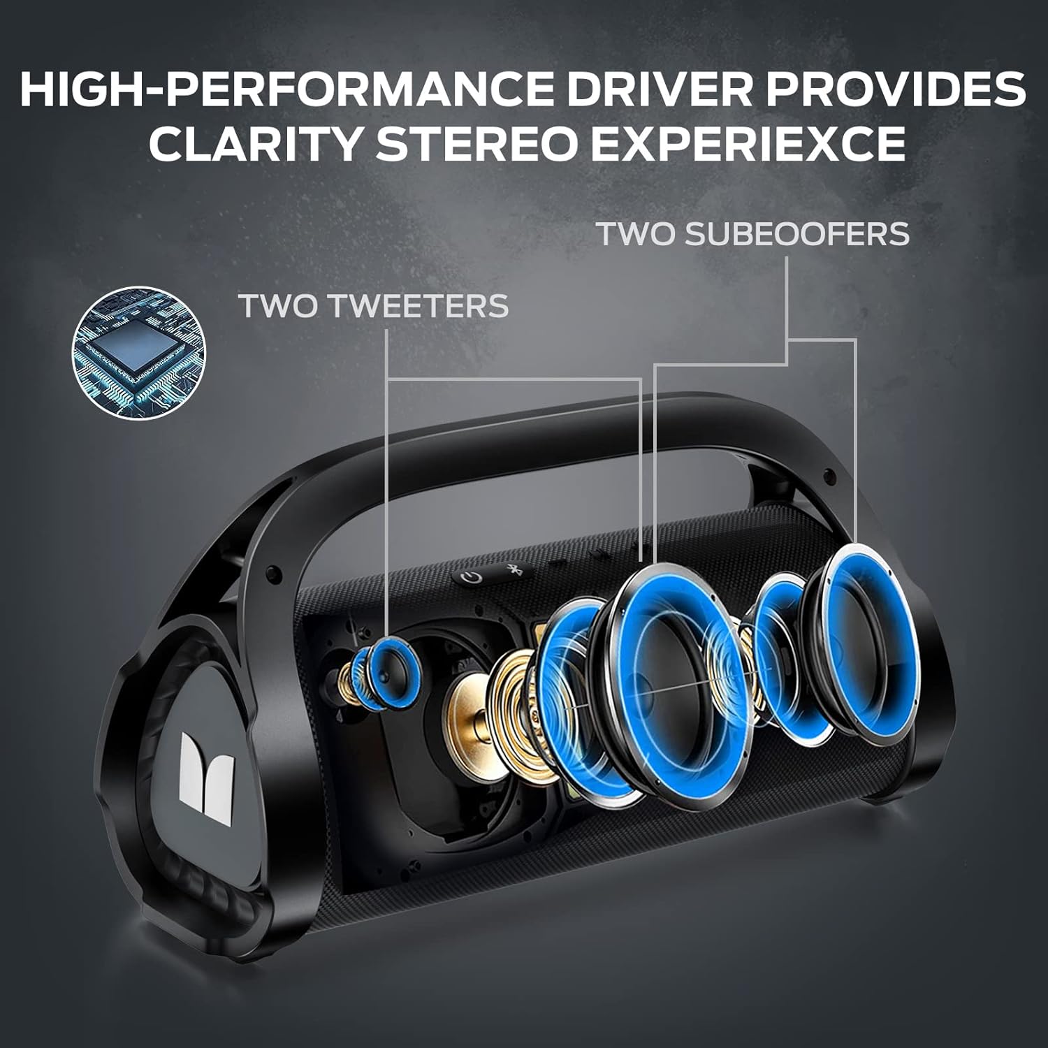 Monster Adventurer Max Bluetooth Speaker with Two Wireless Microphones, IPX7 Waterproof Outdoor Speakers with 100W Powerful Stereo Sound, Portable Bluetooth Speakers for Home, Camping, Silver - PuriLite