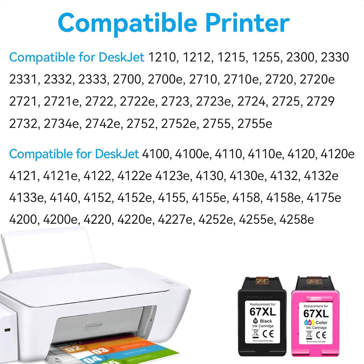 67XL Ink Cartridges Compatible for HP 67 Ink Cartridges Combo Pack Black Color Fit for Deskjet 2855e 4255e 2700 2755e 2734e 2842e 4255e 2723e 4155e 2742e 4100 Envy 6455e 6055e 6000 Printer - PuriLite