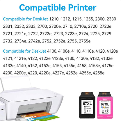 67XL Ink Cartridges Compatible for HP 67 Ink Cartridges Combo Pack Black Color Fit for Deskjet 2855e 4255e 2700 2755e 2734e 2842e 4255e 2723e 4155e 2742e 4100 Envy 6455e 6055e 6000 Printer - PuriLite