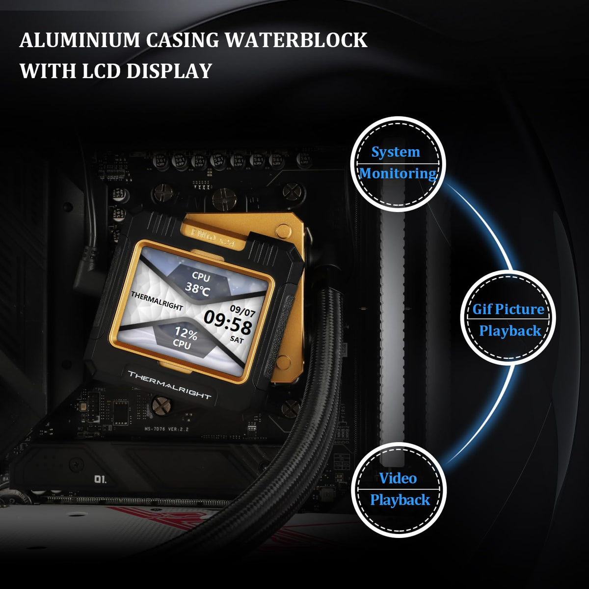 Thermalright FW 360 Black ARGB-360mm AIO CPU Liquid Cooler,IPS LCD Screen with 320 * 240 Resolution,for AM5/Intel LGA1700,‘2.4 inch’Magnet-Absorbent LCD Screen for Images -Black - PuriLite