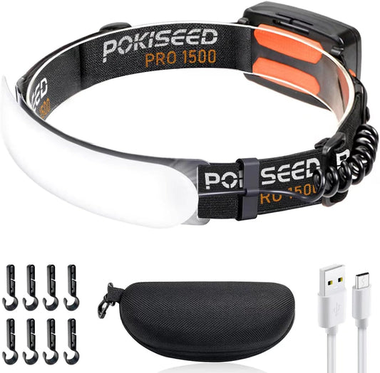 1500 Lumens Rechargeable LED Headlamp with 230° Beam, 3 Modes, IPX6 Waterproof - For Camping, Running, Fishing, Hard Hat Work - PuriLite
