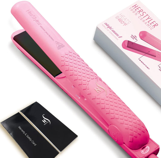 Herstyler Colorful Seasons Ceramic Flat Iron - Dual Voltage 1.25 Inch Straightener - Negative Ion Technology - Flat Iron With Adjustable Temperature (Pink) - PuriLite