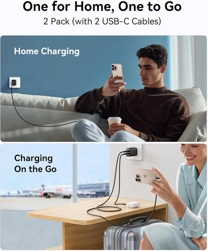 INIU USB C Charger, 2-Pack 30W PD QC 3.0 Dual Port Fast Charging Type C Charger Block with 5ft USB-C Cable, Compact USB C Wall Charger with Foldable Plug for iPhone 16 15 Pro Max Samsung S23, Yellow - PuriLite