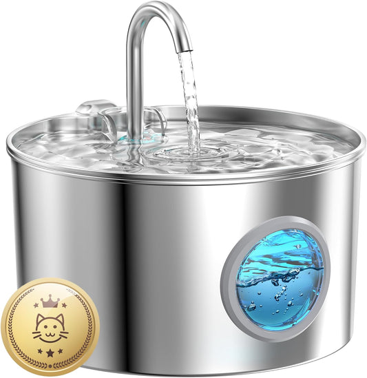 Cat Water Fountain Stainless Steel: Cat Fountain - 2.2L/74oz Water Fountain Indoor Cat - Pet Water Fountain - Quiet Automatic Cat Water Dispenser - Dog Drinking Fountain - GIOTOHUN - PuriLite