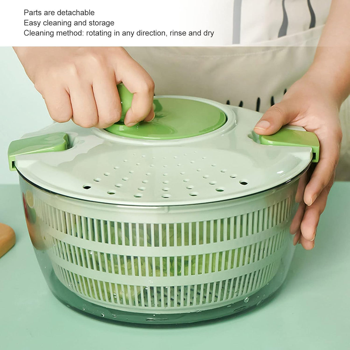 4L Large Salad Spinner with Bowl and Colander Collapsible Multifunctional Vegetable Dryer Fruit Washer for Home Kitchen Green Kitchen Kitchen Storage - PuriLite