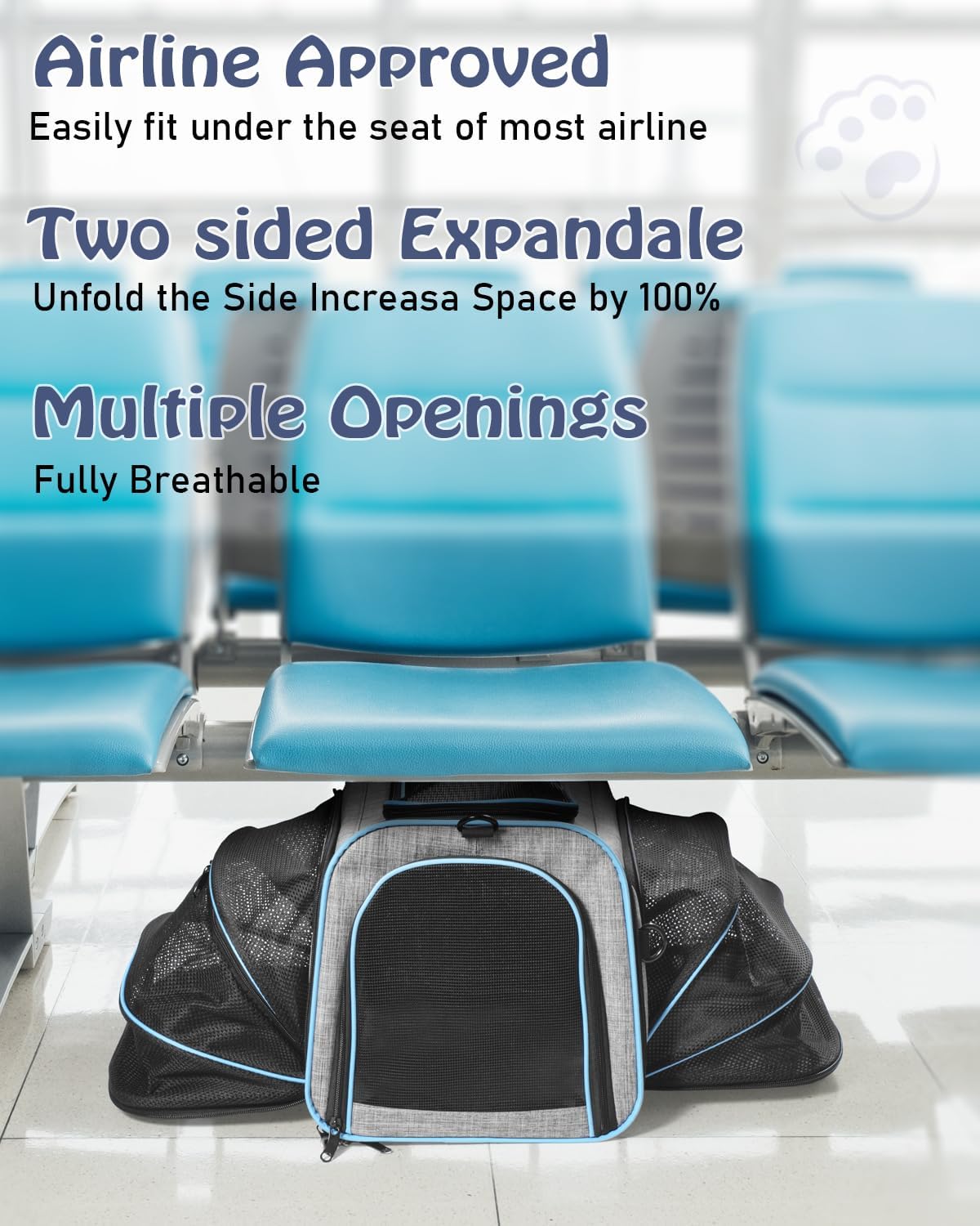 Siivton Cat Carrier,4 Sided Expandable Pet Carrier for Travel,Collapsible Soft-Sided Carriers with Removable Fleece Pad and Shoulder Straps,Airline Approved(17.5"x 11"x 11") - PuriLite