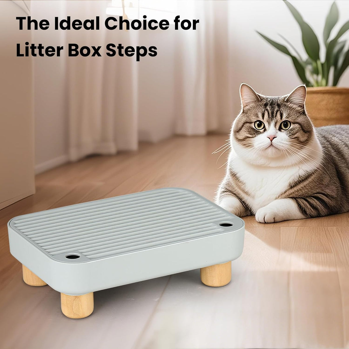 Aothey Cat Ramp, Cat Step, Cat Litter Mat with Wooden Base, Anti-Tracking & Easy to Clean, Ideal for Small & Elderly Cats - PuriLite