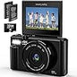 4K Digital Camera - 64MP Point and Shoot Digital Cameras for YouTube - 3.0'' Flip Screen 18X Zoom AutoFocus Vlogging Camera for Photography - Compact Video Camera with 2 Batteries, 32G SD Card - PuriLite