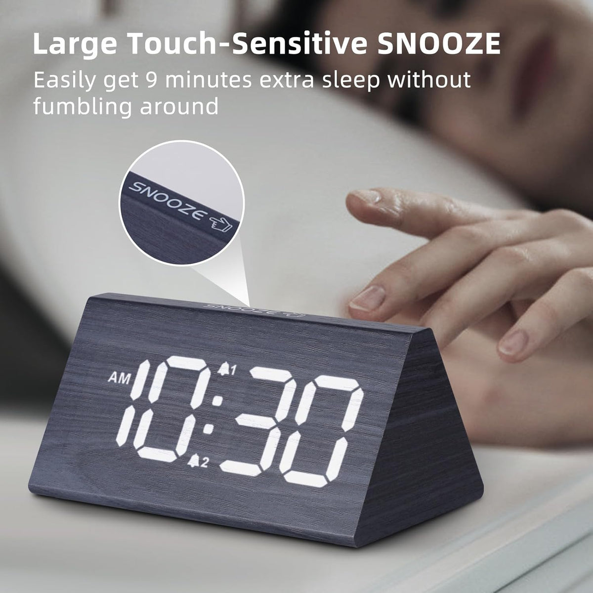 Odokee Wooden Digital Alarm Clock for Bedroom: Electric Desk Clock with Large LED Display - Brown - PuriLite