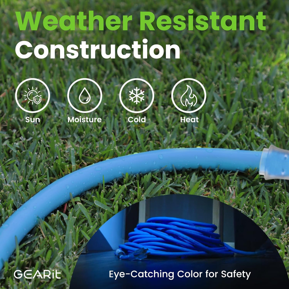 GEARit Outdoor 14 AWG Gauge 3 Prong Plug, Extension Cord, Ultra Heavy Duty SJEOW, 14/3, for Indoor/Outdoor, LED Lighted Plug, Resistant Rubber Jacket, Extreme Weather, 100 Feet, Blue - PuriLite
