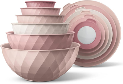 COOK WITH COLOR Mixing Bowls with TPR Lids - 12 Piece Plastic Nesting Bowls Set Includes 6 Prep Bowls and 6 Lids, Microwave Safe Mixing Bowl Set (Mint) - PuriLite