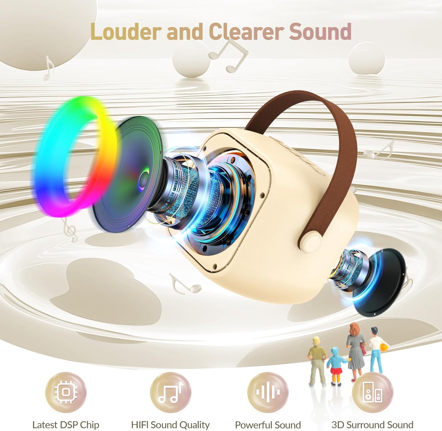 Karaoke Machine, Portable Bluetooth Karaoke Speaker with 2 Wireless Microphones and Party Lights for Kids and Adults, Birthday Gifts for Girls Boys Family Home Party (Beige2) - PuriLite