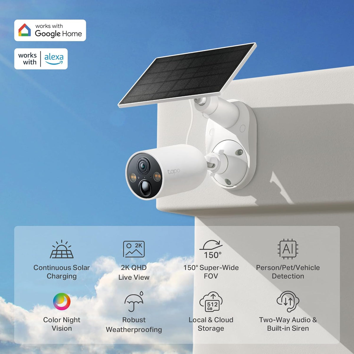 TP-Link Tapo Solar-Powered Security Camera Kit, 2K Wireless Battery Camera w/Solar Panel Base, Smart Person Detection, SD/Cloud Storage, Spotlight Color Night Vision, No Hub Needed (Tapo C410 KIT) - PuriLite