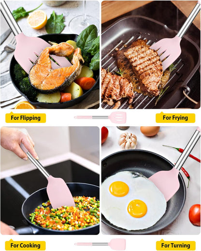 Pack of 2 Silicone Slotted Spatula,Non Stick Solid Kitchen Turner, High Heat Resistant BPA Free Cooking Utensils for Fish, Eggs, Pancakes（Black - PuriLite