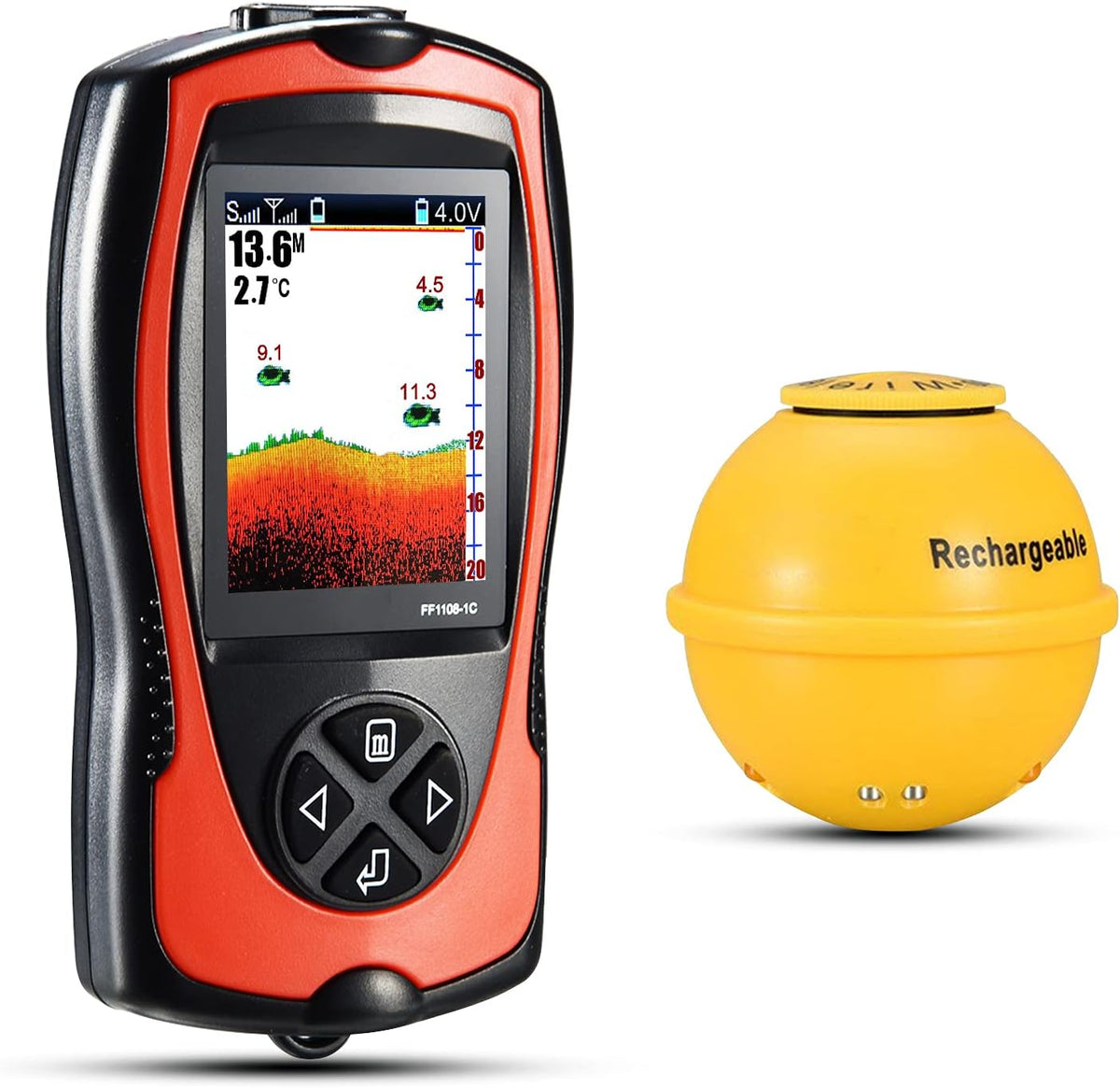 Atibin Portable Sonar Fish Finder Water Sensor Transducer Depth Finder Kayak Wireless Handheld Fish Finders Canoe Fishing - PuriLite
