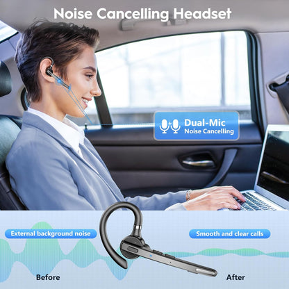 New bee Bluetooth Headset V5.1, 72H Talktime Wireless Bluetooth Earpiece for Cellphone with 500mah Charging Case Dual Mic Noise Cancelling Hands-Free Earphones for Office Driver Calls - PuriLite