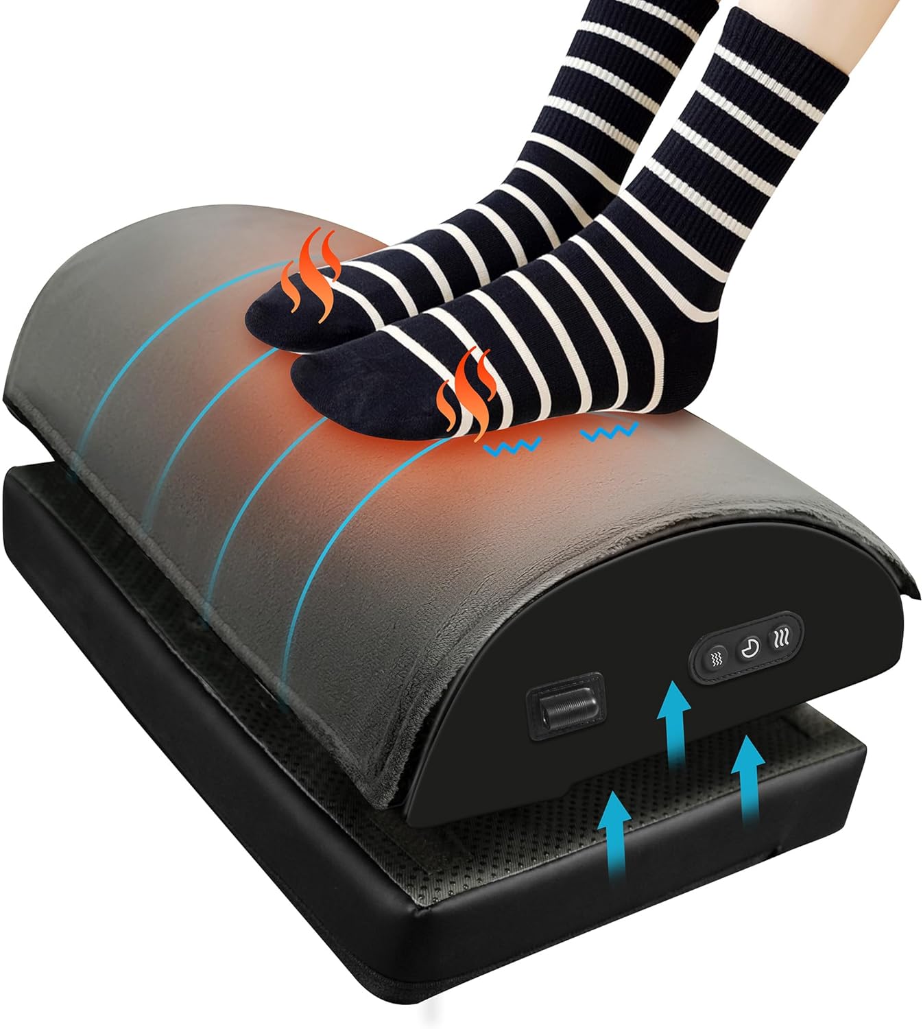 Snailax Foot Rest Under Desk at Work, 2 Heating Levels, 3 Vibrating Massage Modes, Heated Ergonomic Foot Stool with Adjustable Height, Office & Gaming Home Use, Grey - PuriLite