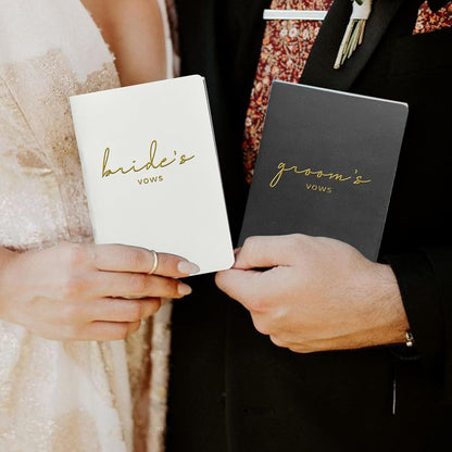 WeddingGiftsWedding Vow Books His and Hers Soft Touch Gold Foil Engraving Vow Books Wedding Essentials Wedding Accessories(TR-HH-Black) - PuriLite