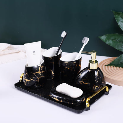 White Bathroom Accessories Set,Modern Countertop Bathroom Decor,Luxury 6 Piece Bathroom Accessory Set,Complete with Soap Dispenser,Toothbrush Holder,Tumbler,Tray - PuriLite