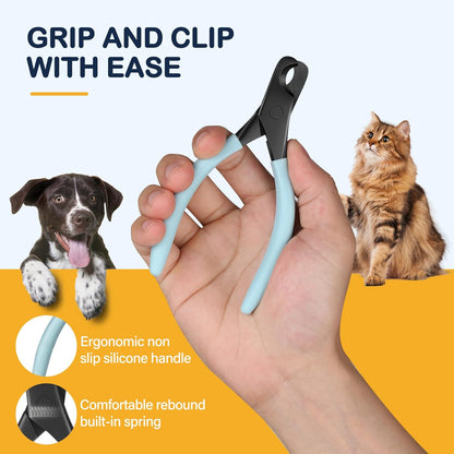 BEZOX Professional Pet Nail Clippers, Premium Sharp & Safe Pets' Paw Trimmer for Large Dogs and Small Animals, Soft Grip Cat Claw Cutter with Built-in Spring - Blue Handle - PuriLite