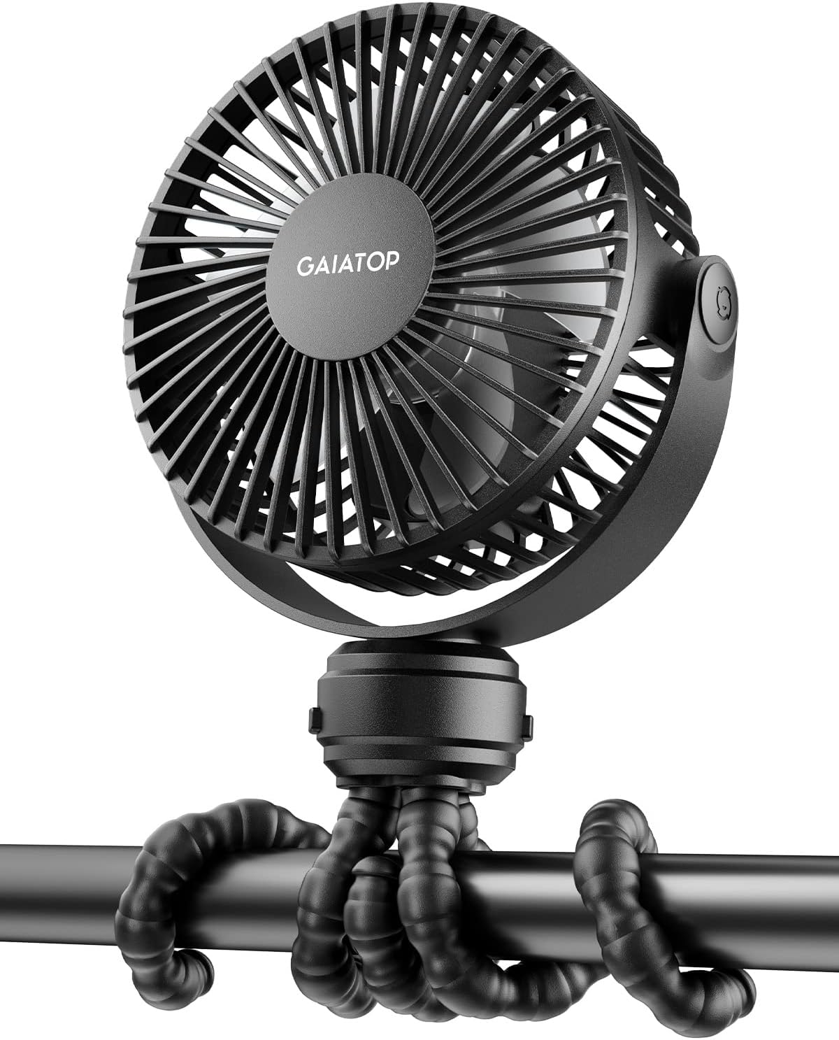 Gaiatop Mini Portable Pram Fan, Rechargeable Small Clip on Fan for Stroller, Detachable 3 Speed 360 Degree Rotate Flexible Tripod Handheld Desk Cooling Car Seat Crib Treadmill Travel Black - PuriLite