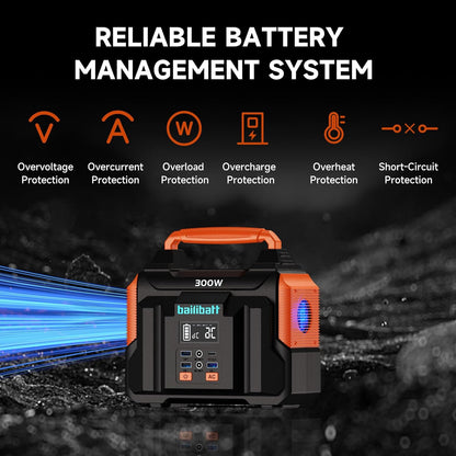 Portable Power Station 300W 257wh Lithium Battery Bailibatt Small Portable Generator for Home Use Camping Travel Emergency Hunting Outdoor, Large Power Bank with AC Outlet for Laptop - PuriLite